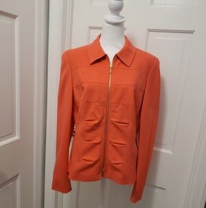 Escada ‘Bezela' Coral Zip Front Ruching  Blazer Jacket Size 42 Size 12